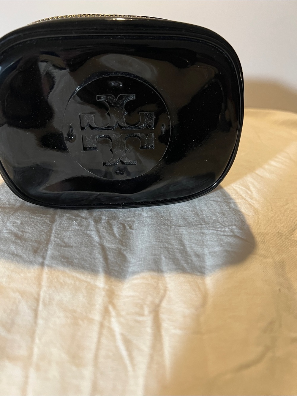Tory Burch Black Patent Logo Cosmetic Pouch